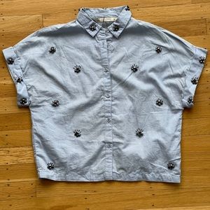 Zara | Lt Blue SS Embellished Button Down | XS